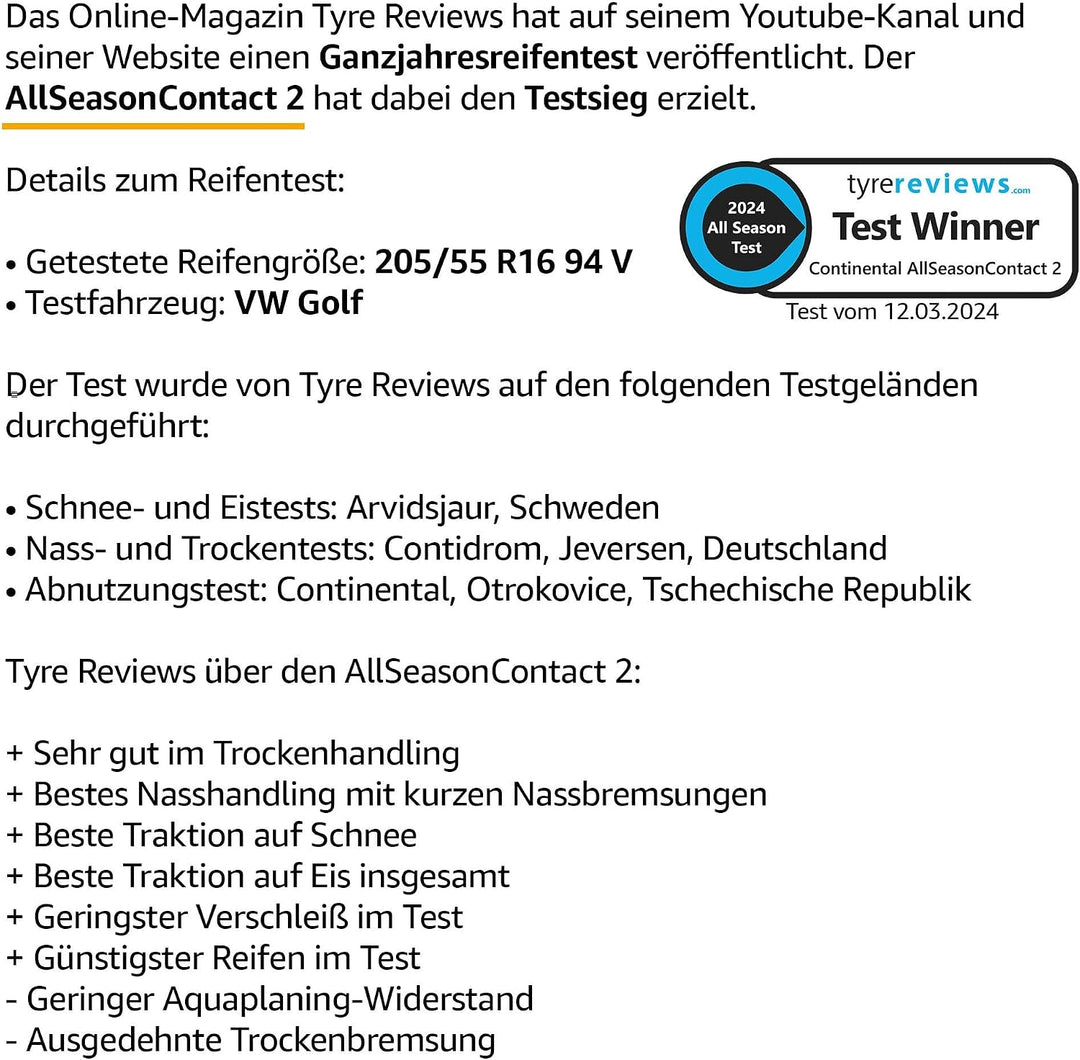 CONTINENTAL - AllSeasonContact 2-205/50 R 17-93V/B/B/72dB - Ganzjahresreifen 205/50 R 17 - 93V/B/B/7