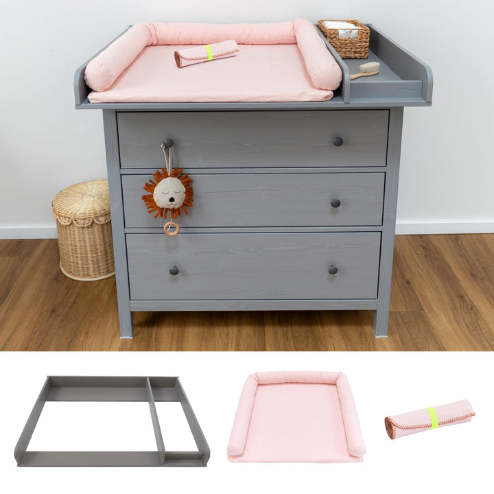 Wickelaufsatz Set für graue IKEA HEMNES 108 cm – mit Wickelaufsatz aus hochwertigem MDF sowie Wickel