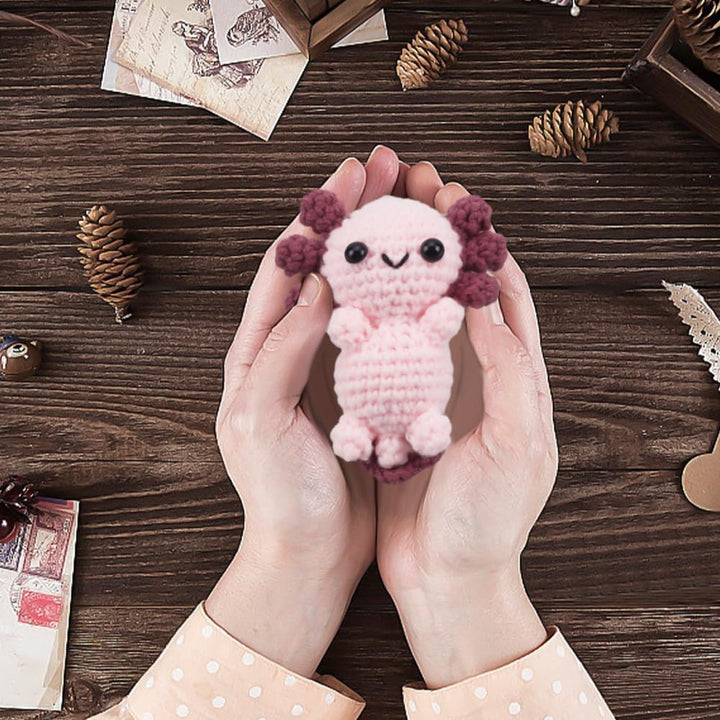 FREEBLOSS Häkelset Axolotl Häkelgarn und Häkelnadel Set mit Anleitung - Häkeltier Set für Handarbeit