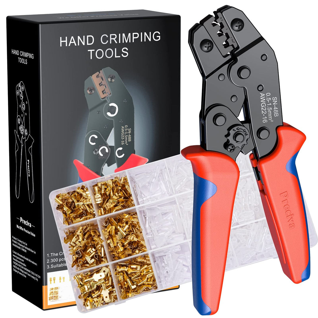 Crimpzange Flachstecker, Crimpzange Flachsteckhülsen Set Preciva Crimpwerkzeug mit 300 stück Flachst