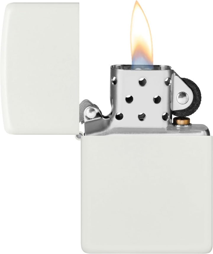 ZIPPO - White Matte - nachfüllbares Sturmfeuerzeug in hochwertiger Geschenkbox (weiss, Flammenmotiv