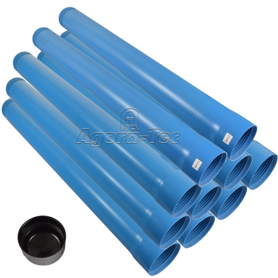 Agora-Tec® 4 Zoll DN 100 Brunnenrohr - Set (10 Meter) mit 8 Meter Vollwandrohr, Endkappe und 2 Meter