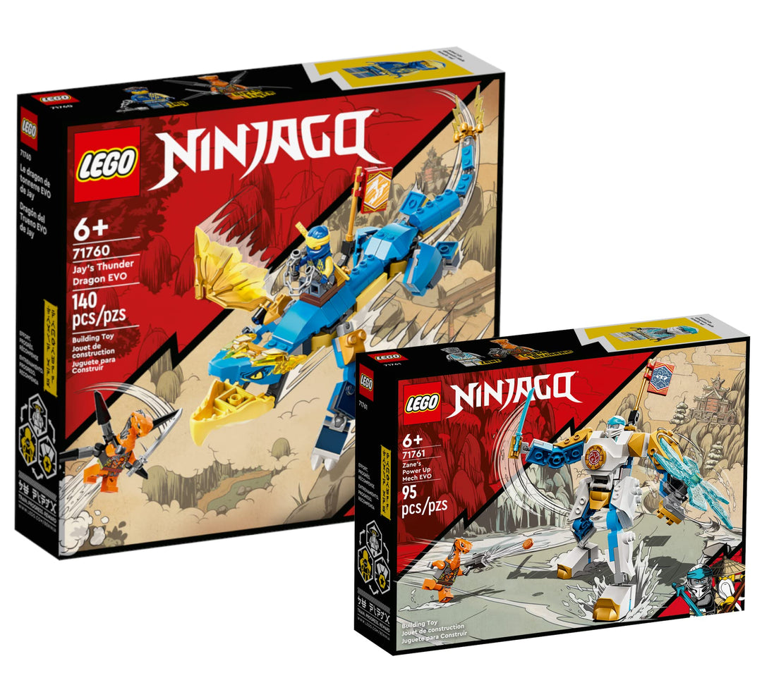 Lego Set - Ninjago Jays Donnerdrache EVO 71760 + Zanes Power-Up-Mech EVO 71761, für Kinder ab 6 Jahr