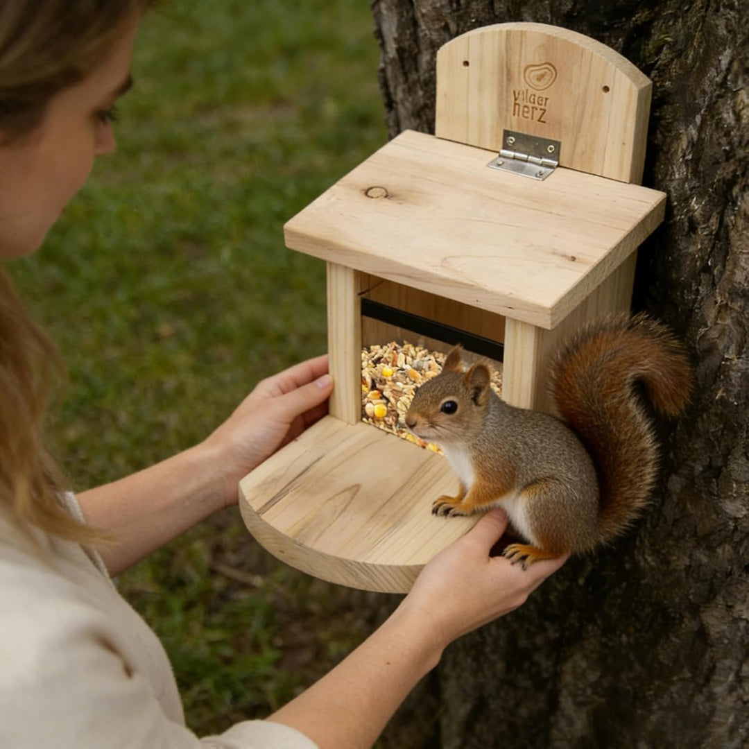 Eichhörnchen-Futterstation – nagensicheres Dach-Futterhaus aus Holz, nagensicheres Dach, Eichhörnche
