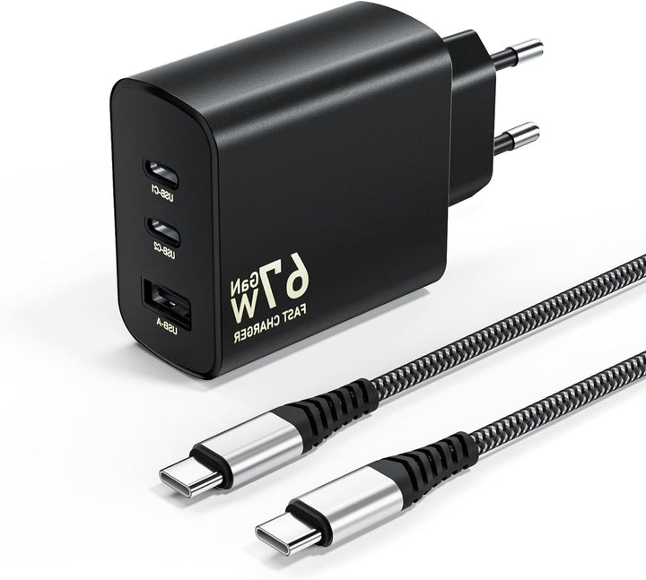 67W USB C Ladegerät 3-Port USB C Netzteil PD Charger 65W PPS Schnellladegerät für MacBook Pro/Air, i