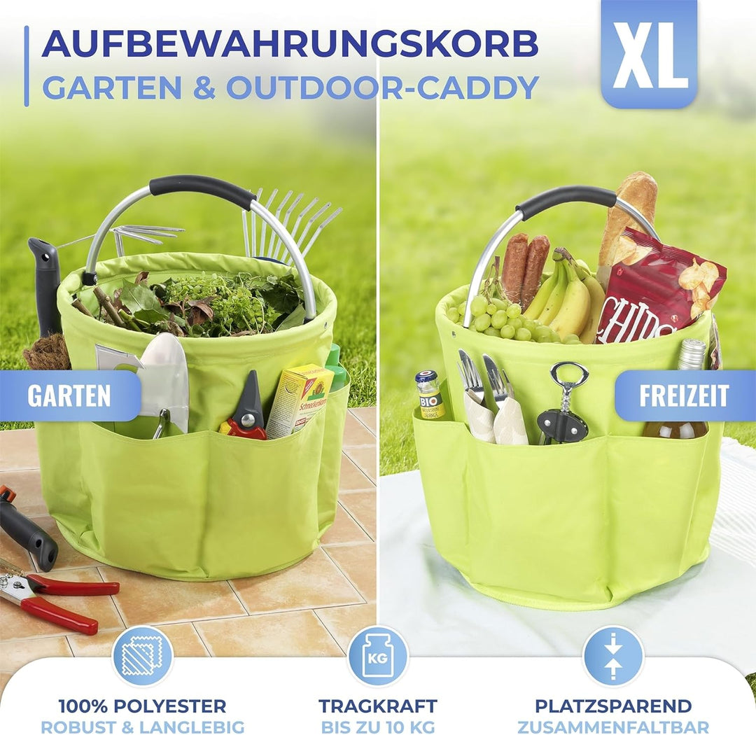 Maximex Garten Caddy XL grün - Faltbarer Gartenkorb mit gepolstertem Komfort-Griff, Polyester, 35 x