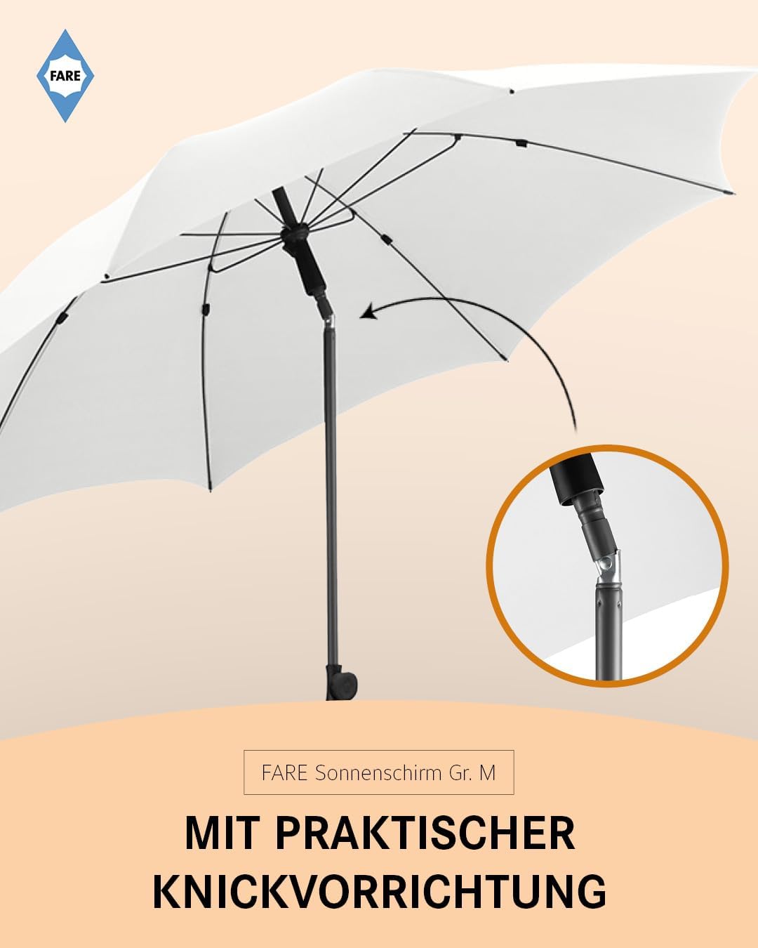 Sonnenschirm Gr. M - 180 cm Durchmesser - UV-Schutz 50+ für Balkon Garten Terrasse Sommer - Titan-Fi