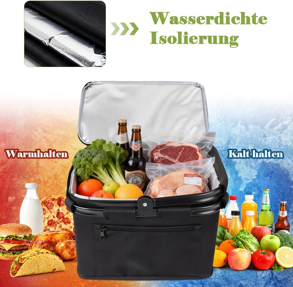 HRX Package 35L Kühlkorb Einkaufskorb Faltbar mit Reissverschluss, Grosser Faltbarer Korb, Geeignet