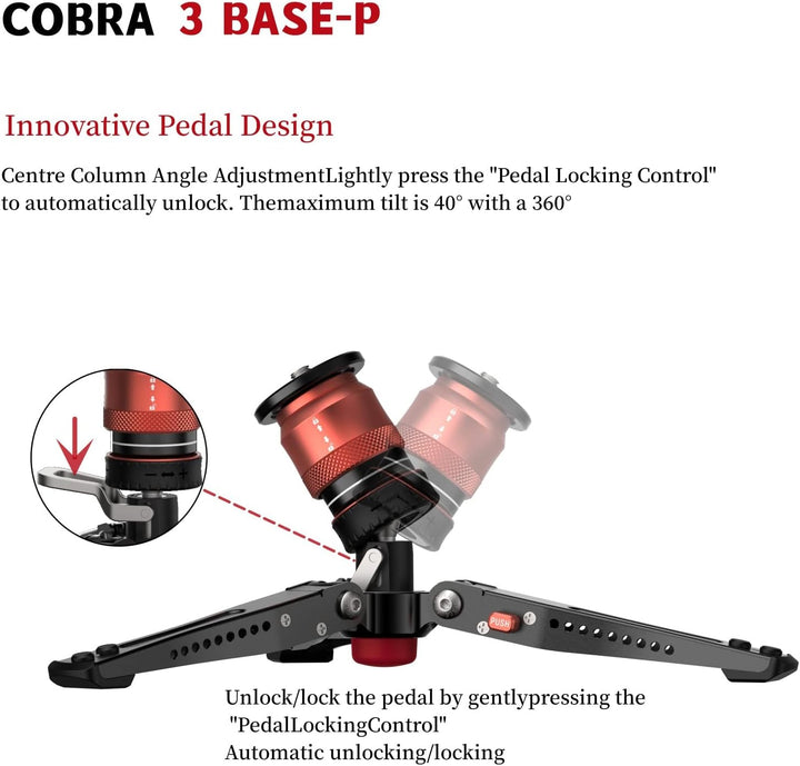 IFOOTAGE Cobra 3 Base-P,Tragbares Mini-Tischstativ für Cobra 2 Einbeinstativ, Innovatives Pedaldesig