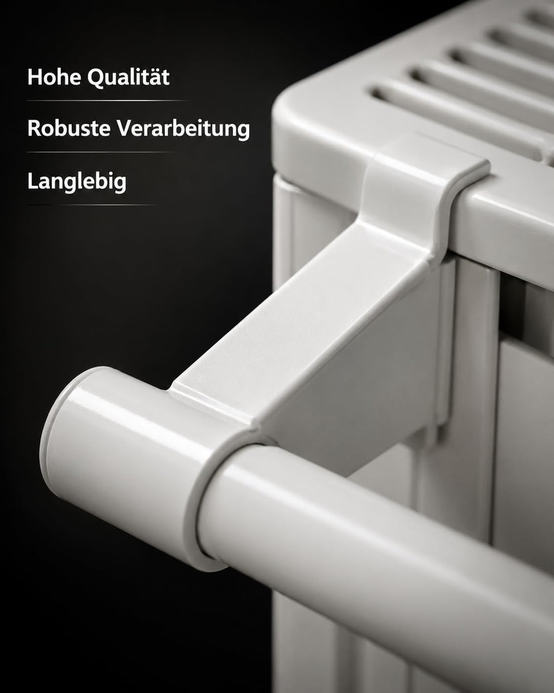 Handtuchhalter 600mm weiss – für Kermi & Buderus Flachheizkörper – Metallbügel + Kunststoffhalter –