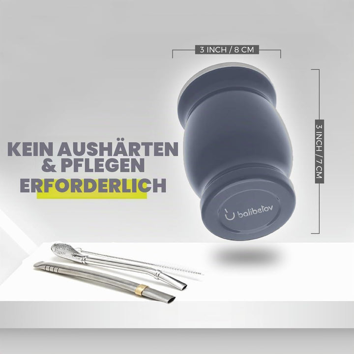 balibetov Yerba Mate Becher Set aus Edelstahl mit Bombilla für Mate Dunkelgrau 237 ml, Dunkelgrau 23