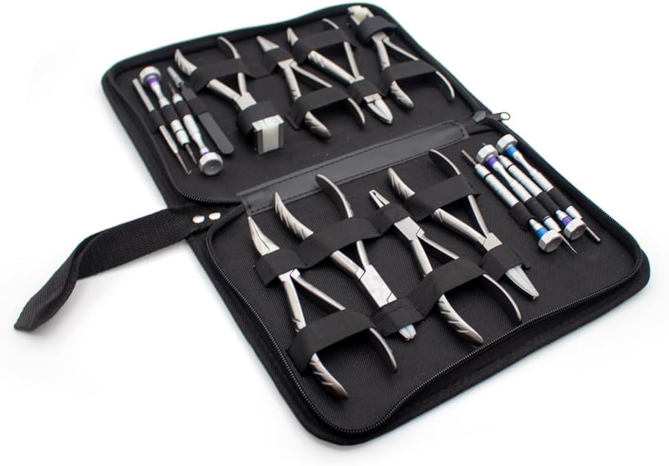 Toplionace Professionelles Brillenreparatur-Werkzeugset， 8 Zangen + 6 Schraubendreher mit Etui Zur O