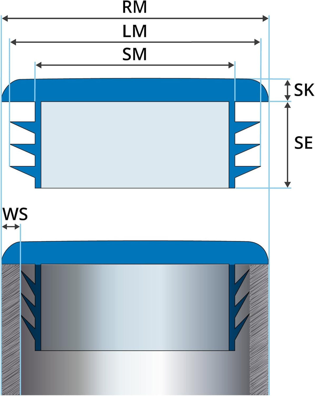 EMFA Lamellenstopfen 70x40 mm Grau – Rechteckstopfen Endkappen aus Kunststoff für Rohre und Profile