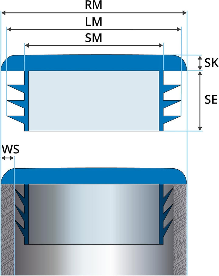 EMFA Lamellenstopfen 70x40 mm Grau – Rechteckstopfen Endkappen aus Kunststoff für Rohre und Profile