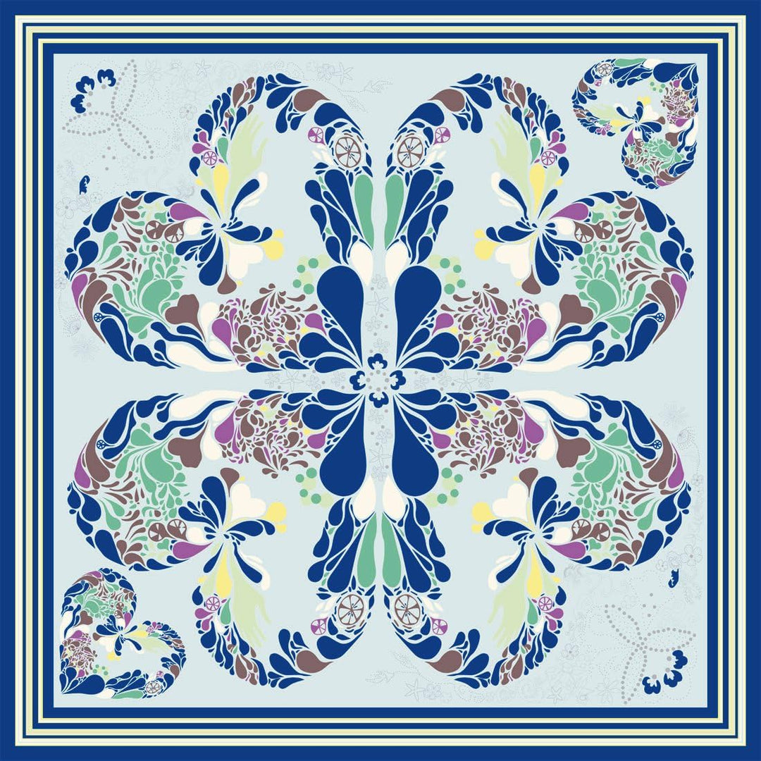 Lorenzo Cana Damen Seidentuch aufwändig bedruckt Tuch 100% Seide 70 cm x 70 cm harmonische blau grün