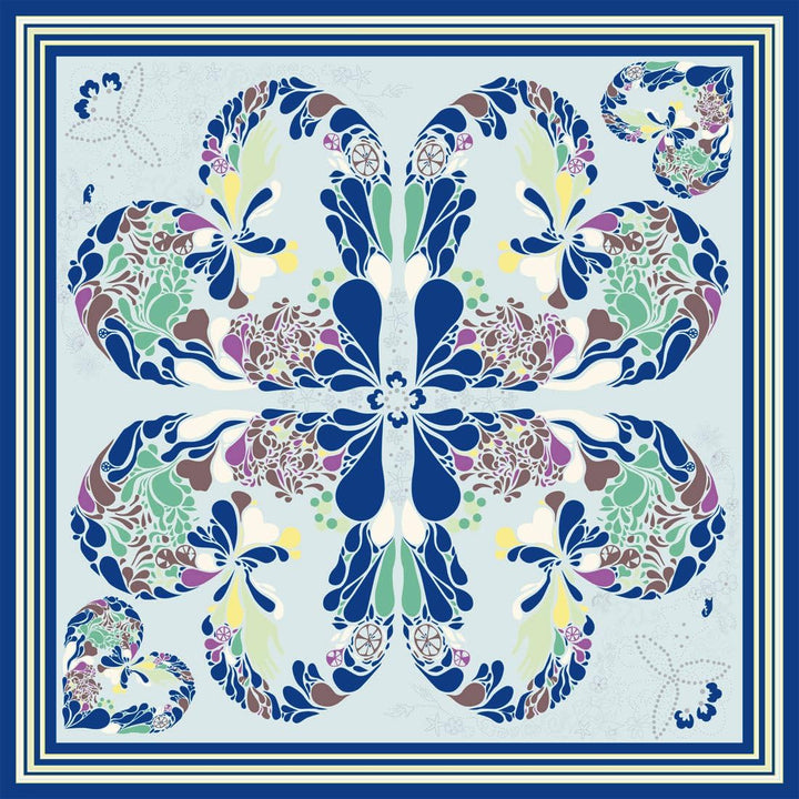 Lorenzo Cana Damen Seidentuch aufwändig bedruckt Tuch 100% Seide 70 cm x 70 cm harmonische blau grün