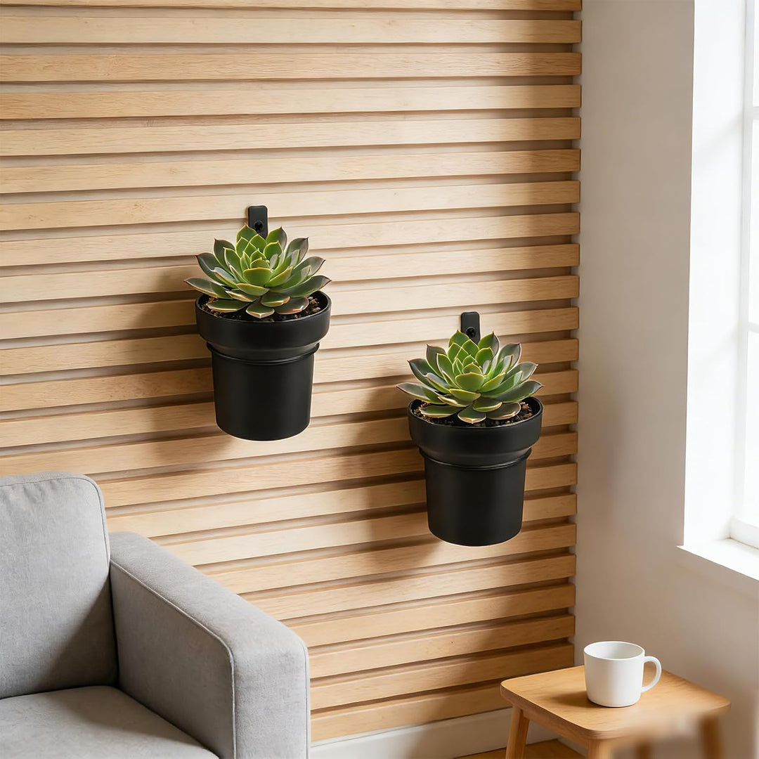 HA BIN Wandblumentopf für Akustikpaneele – 2er-Set kleine PP-Blumentöpfe Ø10×H10cm mit Halterungen f