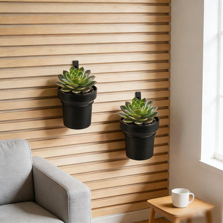 HA BIN Wandblumentopf für Akustikpaneele – 2er-Set kleine PP-Blumentöpfe Ø10×H10cm mit Halterungen f