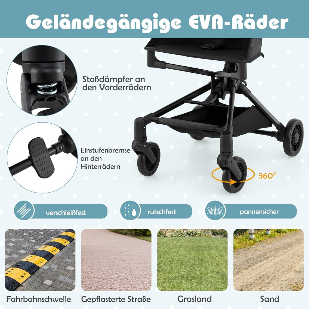 COSTWAY Kinderwagen klappbar für Flugzeug, Reisebuggy kompakt mit verstellbarer & abnehmbarem Verdec
