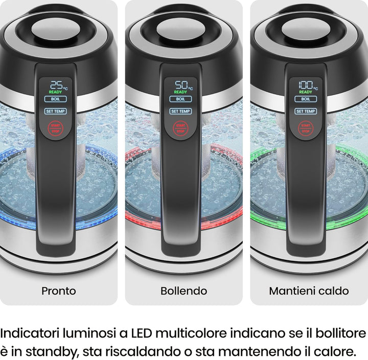 CHEFMAN Elektrischer Wasserkocher, 1.8L 2200W mit Tee-Ei, heisses Wasser in 3 Minuten, LED-Licht, au