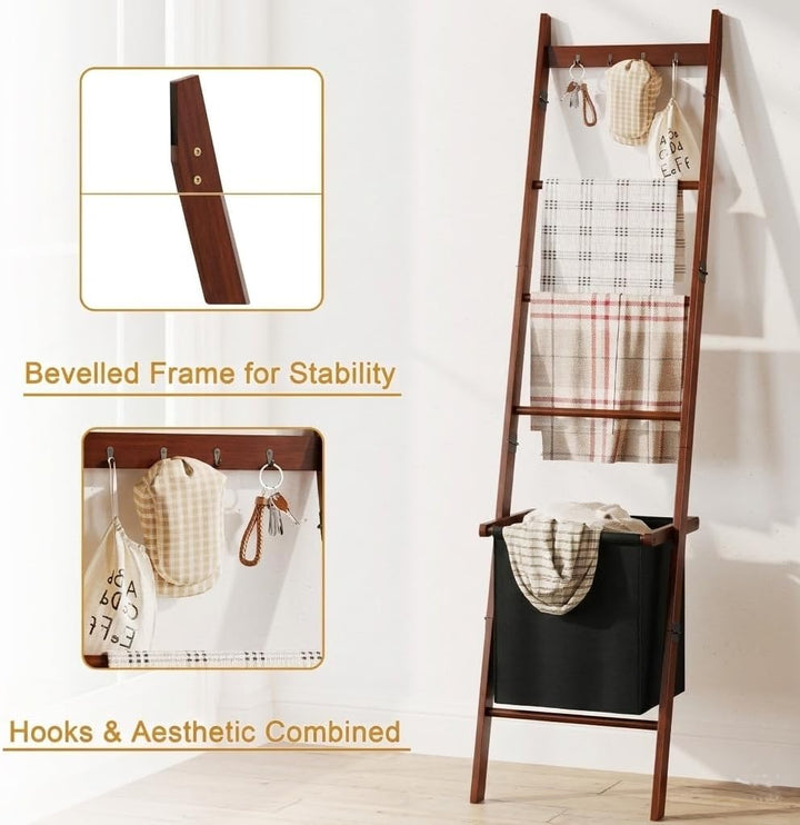 BAMBANG Deckenleiter mit Korb, 5-stufige Decken- und Steppdeckenhalterung Leiter Handtuchhalter mit