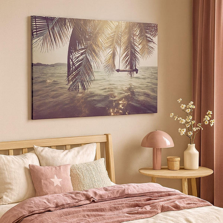 Bilder auf Leinwand Meer Palme Wasser Leinwandbild mit Rahmen 70x50cm Wandbilder Dekoration Wohnzimm
