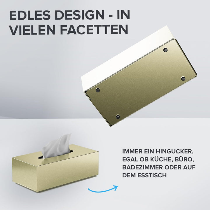 ovimar Kosmetiktücher Box Uttakleiv | aus edlem Edelstahl | Gold | Taschentuchspender, Papierhandtuc