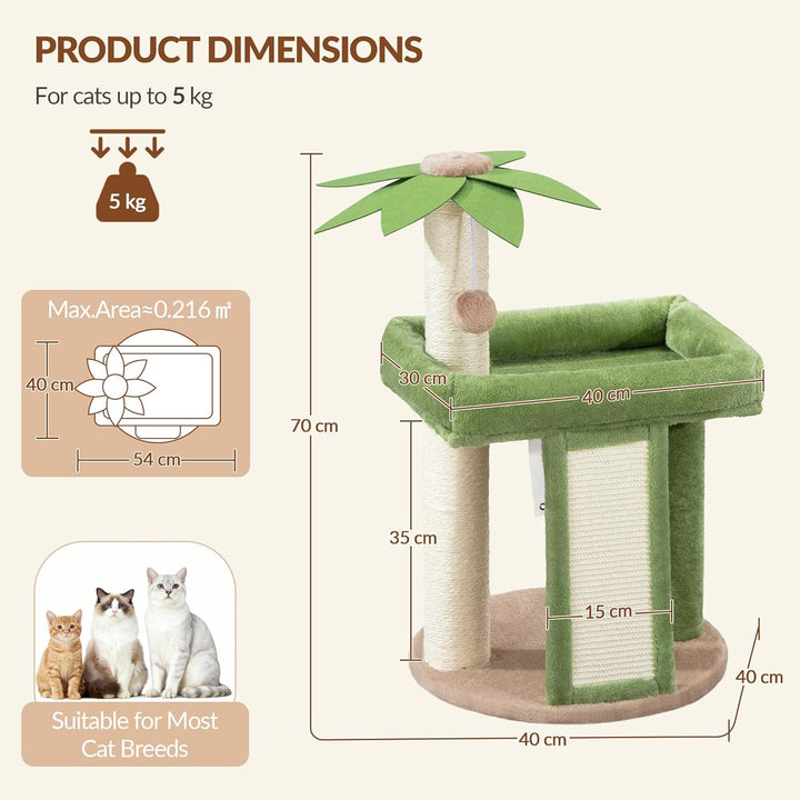 Kratzbaum, 70 cm Kleiner Kratzbaum für Katzen, Mehrstöckiger Katzenturm mit 1 Sisal-Kratzbrett, 2 Si