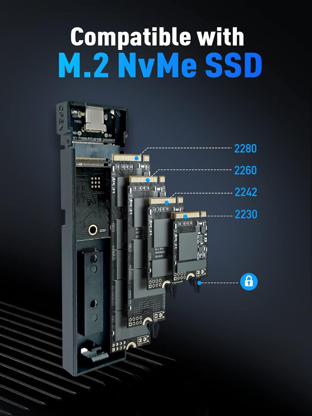 VCOM M.2 NVMe SSD Gehäuse, 10Gbps NVMe PCIe auf USB Adapter mit USB 3.2 Gen2, werkzeugfreie Installa