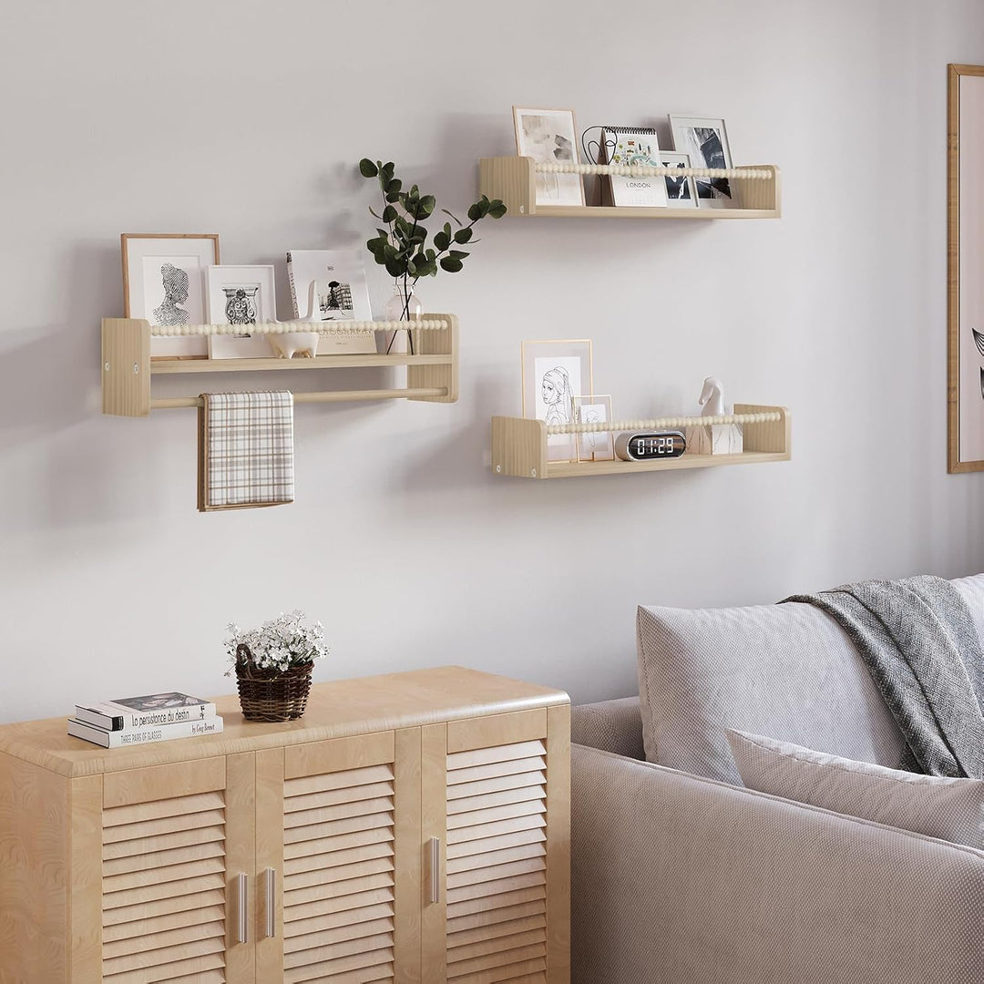 WOLTU 3er Set Kinder Bücherregal Wand, 60cm Wandregal Kinderzimmer, aus Massivholz, Hängeregal Schwe