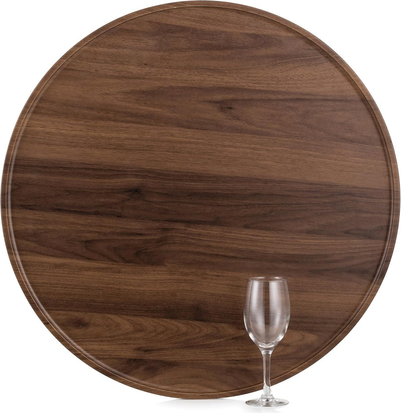 Hanobe Tablett Serviertablett Gross Rund: Rustikal Gross Abdeckung aus Walnussholz-Veneer Holztablet