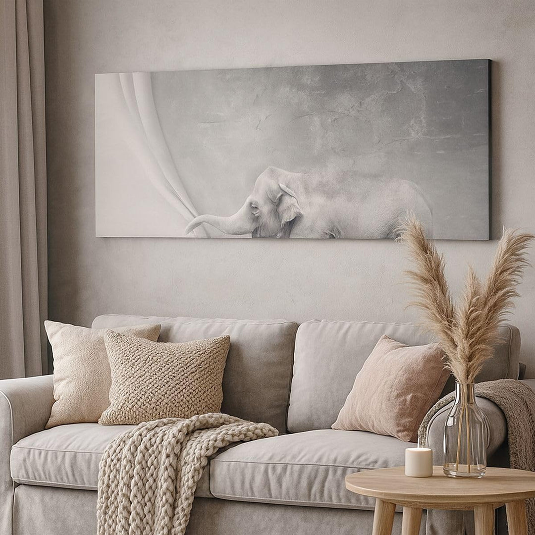 Wandbilder Dekoration Wohnzimmer Elefant Vorhang Abstraktion Phantasie Bilder auf Leinwand 120x50cm