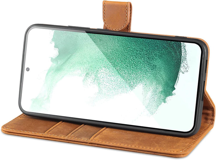 LENSUN Echtleder Hülle für Samsung Galaxy S22 Plus, Handyhülle [Echtes Leder][Magnetverschluss][RFID