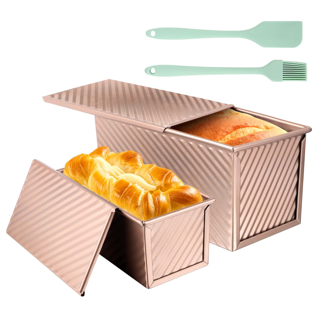Brotbackform mit Deckel, Rechteckig Roségold, Toastbrot Backform Set,Toast Brot Backform Set,4PCS An
