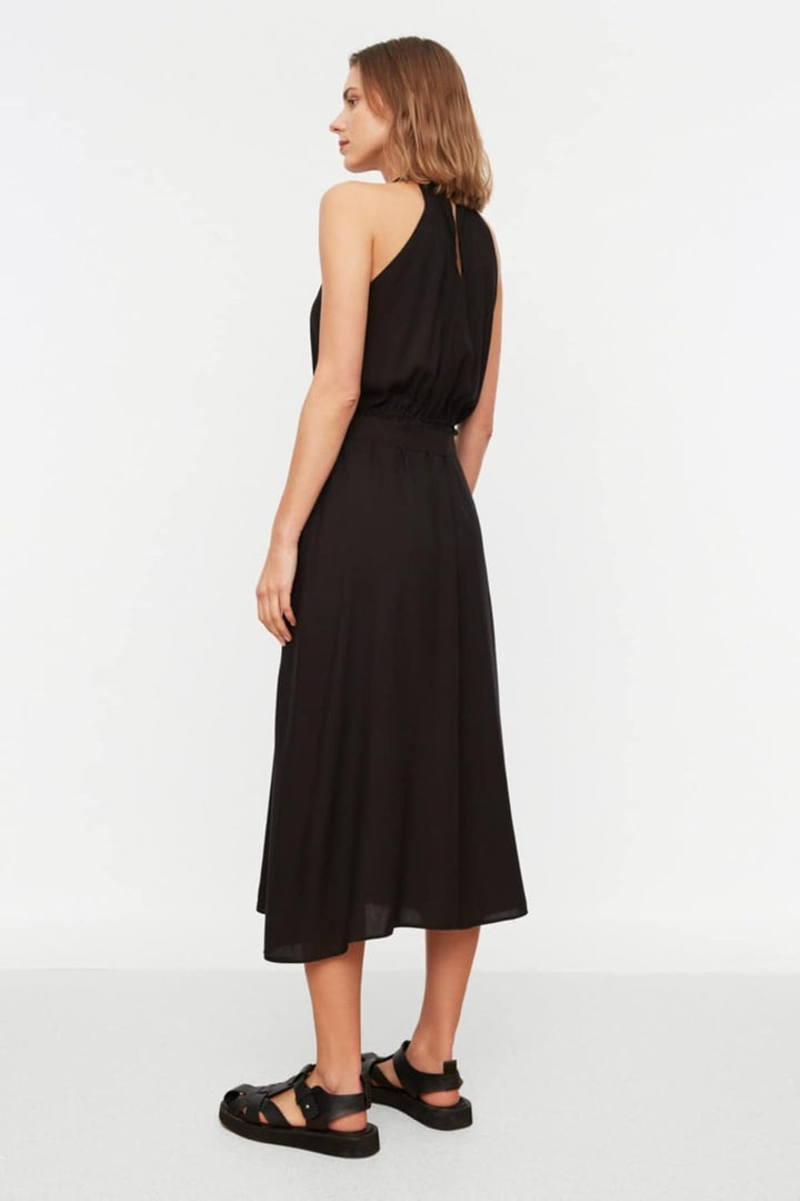 TRENDYOL Frau Midi A-Linie Regular Fit Webstoff Kleid 42 Schwarz, 42 Schwarz