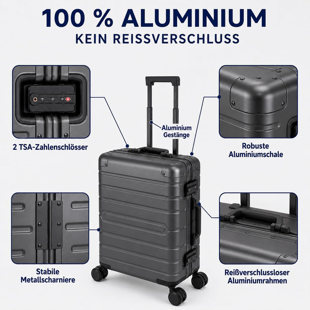 Travelhouse Oslo Alu Reisekoffer Graphit Dunkel Bordkoffer Hartschale Reisegepäck Reisetrolley Troll