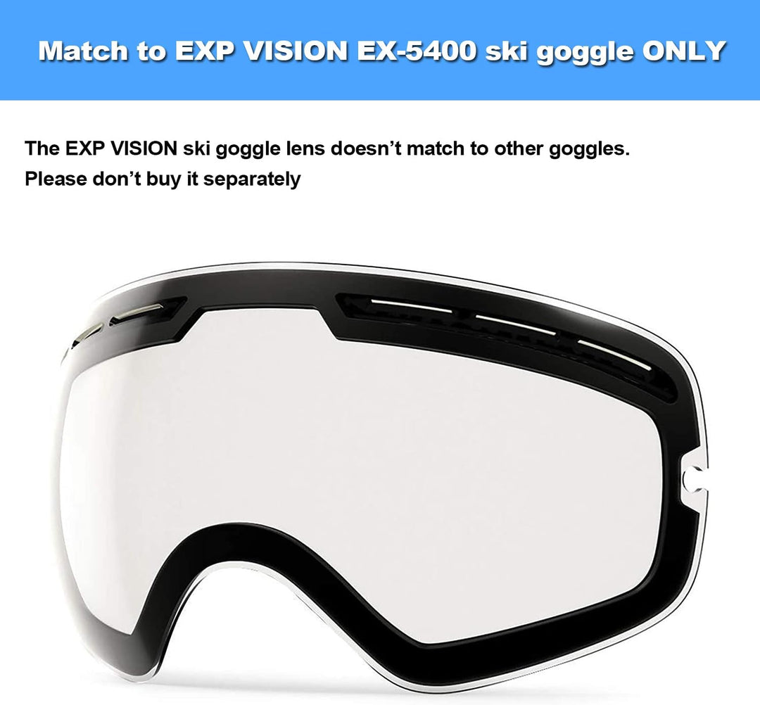 EXP VISION Snowboard Skibrille für Herren Damen Jugend, 100% UV400 Schutz Anti Beschlag über der Bri