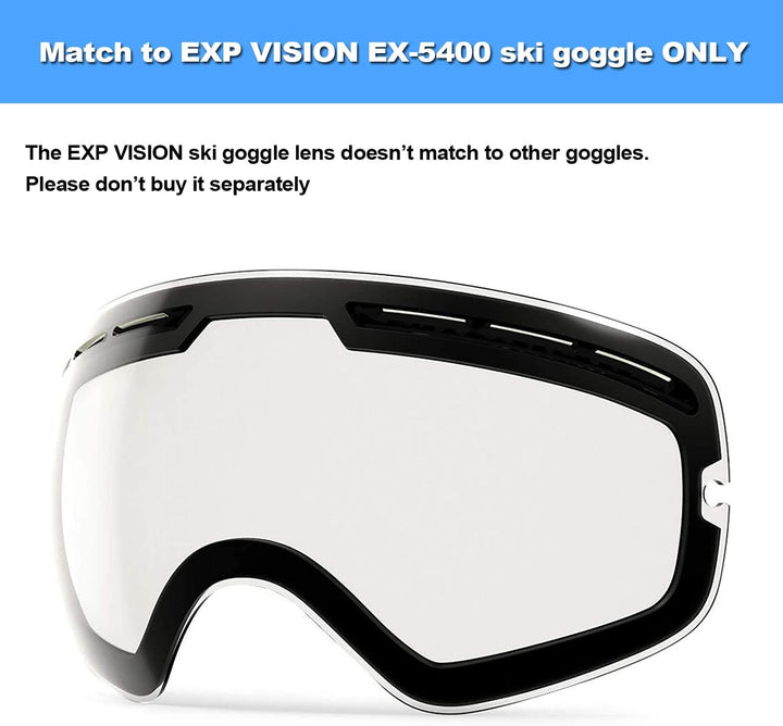 EXP VISION Snowboard Skibrille für Herren Damen Jugend, 100% UV400 Schutz Anti Beschlag über der Bri