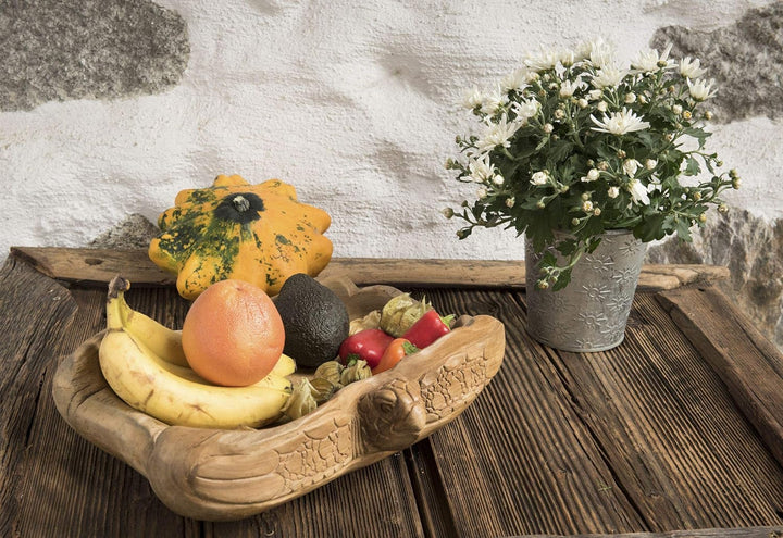 Windalf Lucky Holz Schale SCHILDI 30 cm Schildkröte Handarbeit aus Wurzelholz