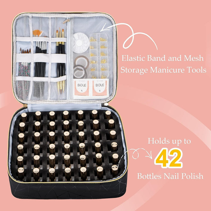 Uross Nagellack Organizer für 42 Nagellackflaschen und 1 LED-Nagellampe, Nagellack Aufbewahrung Tasc