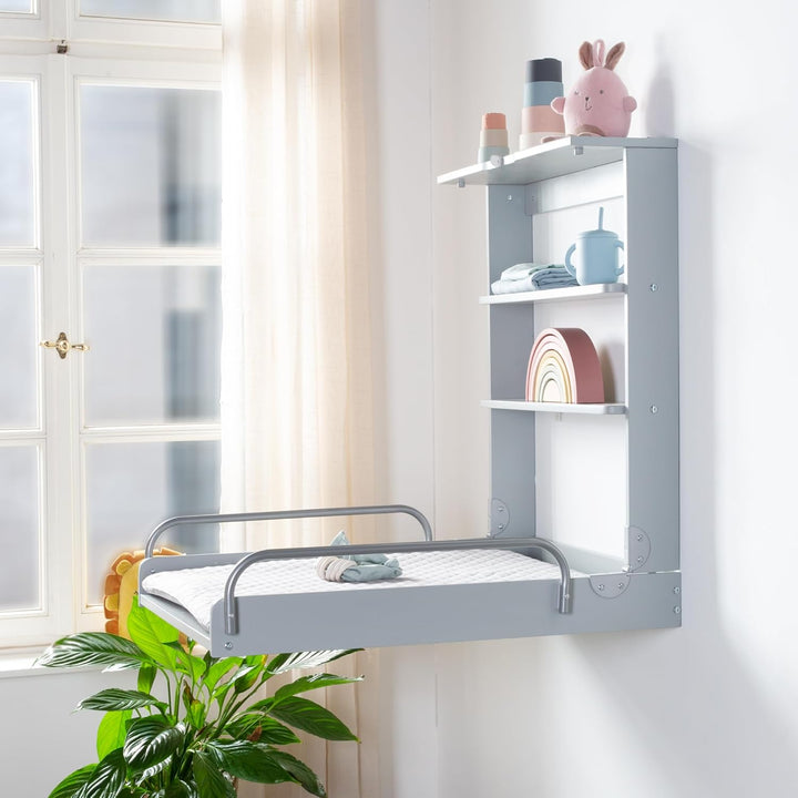 roba Wandwickelregal + Wickelauflage roba Style grau - Klappbar & platzsparendes Wickelregal zur Wan