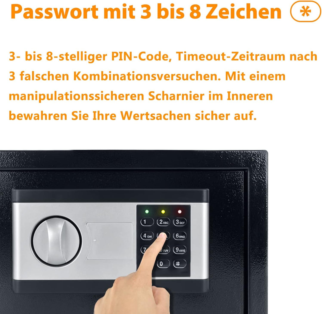 XMTECH Safe Tresor Elektronischer aus Stahl Safe Möbeltresor Wandtresor, Digital PIN-Code Tresor mit