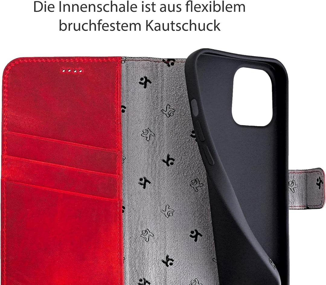 Suncase Book-Style Hülle kompatibel mit iPhone 12 Pro (6.1") Leder Tasche (Slim-Fit) Lederhülle Hand