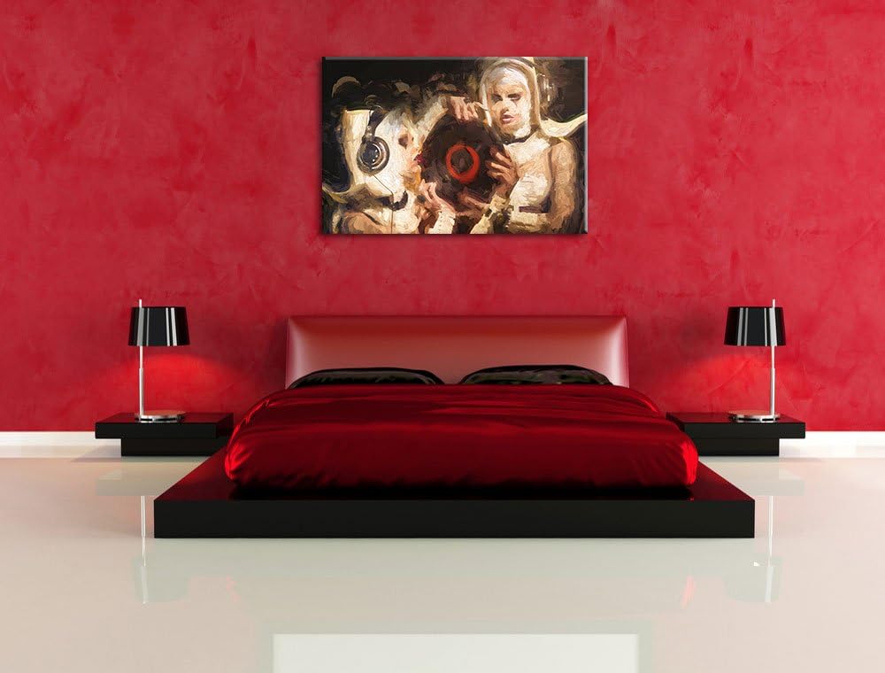 Pixxprint Mysteriöse DJ Frauen als Leinwandbild/Grösse: 100x70 / Wandbild/Kunstdruck/fertig bespannt