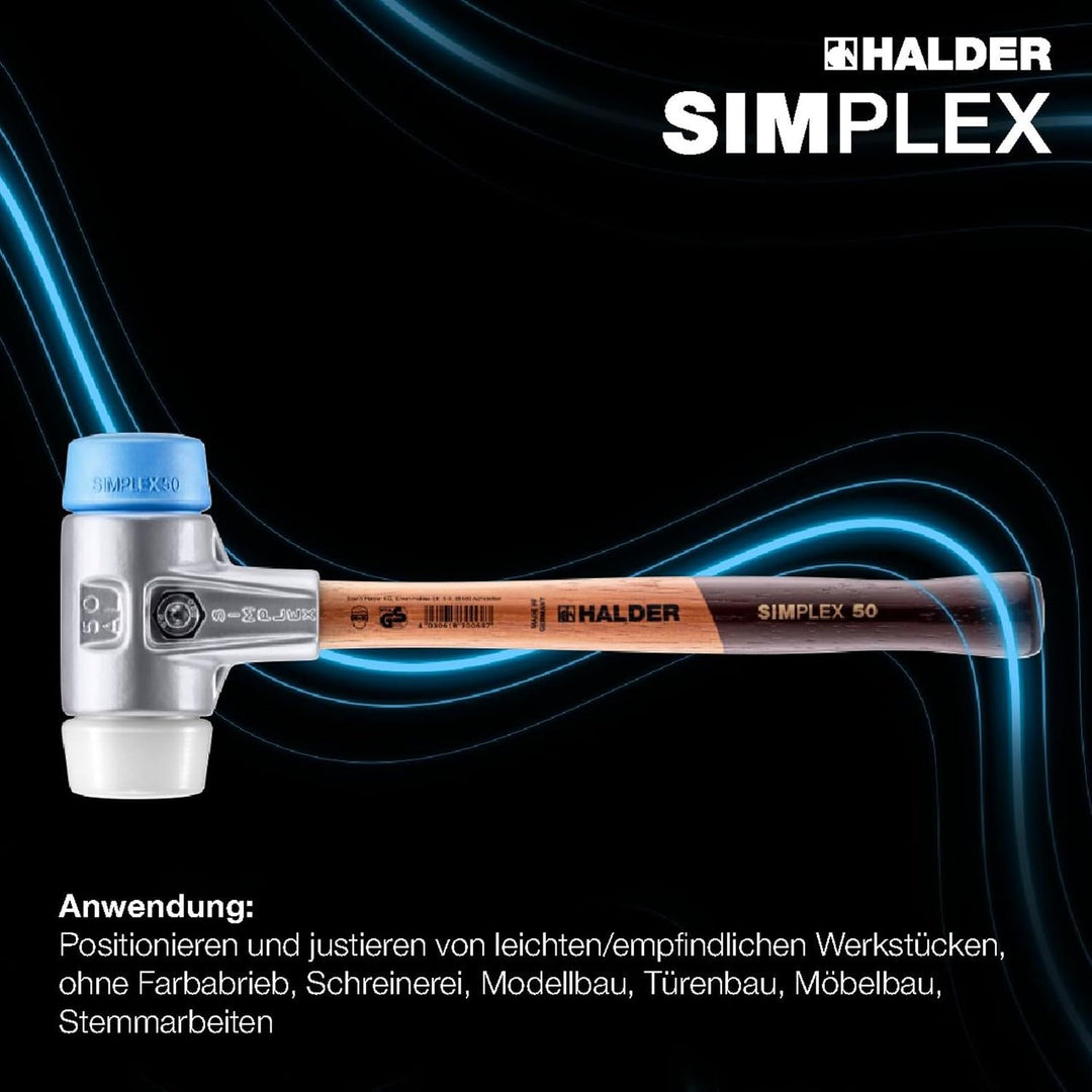 SIMPLEX-Schonhammer, TPE-soft/Superplastik; mit Aluminiumgehäuse und hochwertigem Holzstiel | D=40 m