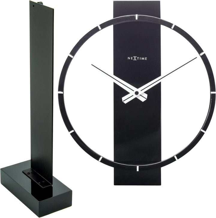 NeXtime ausgefallende Tischuhr 5225ZW Noa Table, Holz, schwarz 27x21x6,5cm, Holz schwarz, Ø 27 cm, 5
