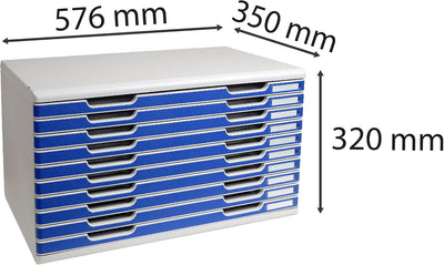 Exacompta 324003D Ablagesystem Modulo A3, 10 laden Classic, lichtgrau/blau, 350 x 576 x 320 mm 10 La