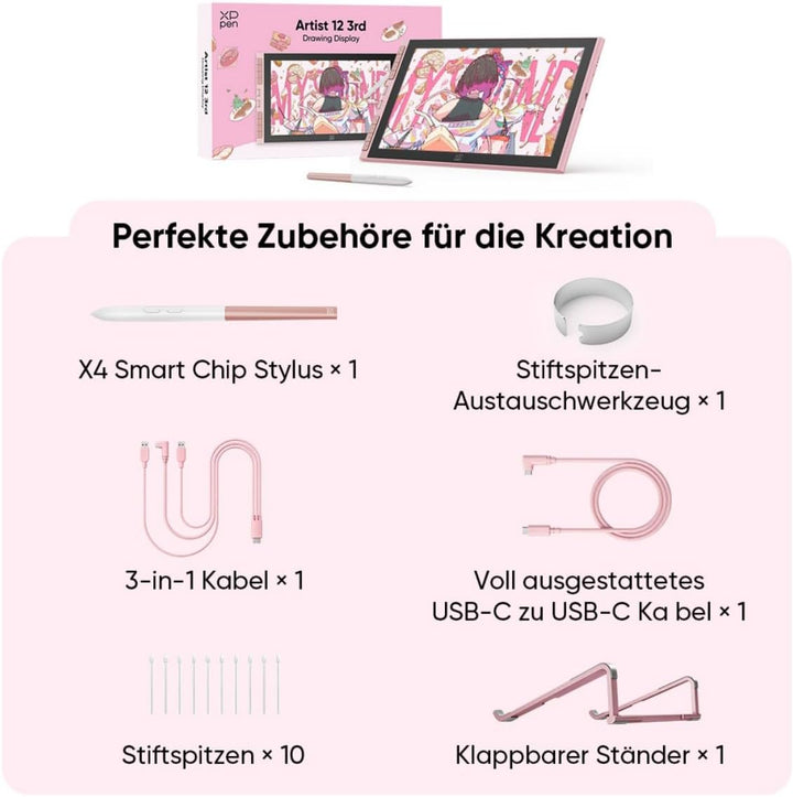 XPPen Artist 12 3rd Grafiktabletts mit Display für PC, 16384 Druckstufen, 8 Schnelltasten, 99% sRGB,