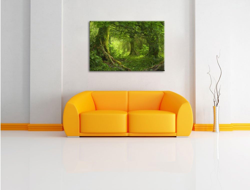 Pixxprint Dschungel im tropischen Regenwald Kunst Pinsel Effekt, Grösse: 60x40cm, Leinwandbild, fert