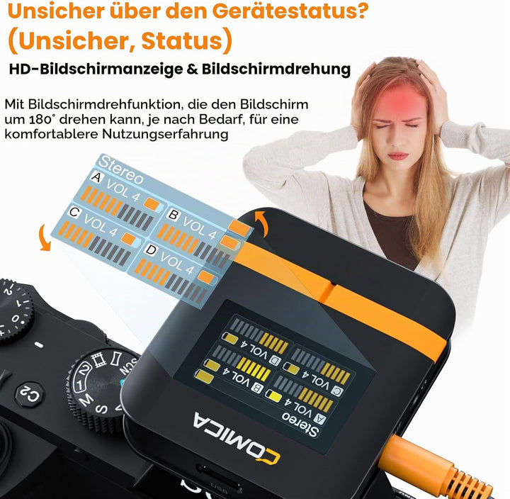 COMICA Vimo Q Lavalier Wireless Mikrofon mit 4 Sendern und 1 Receiver, 48kHz/24bit Audioqualität, Ge